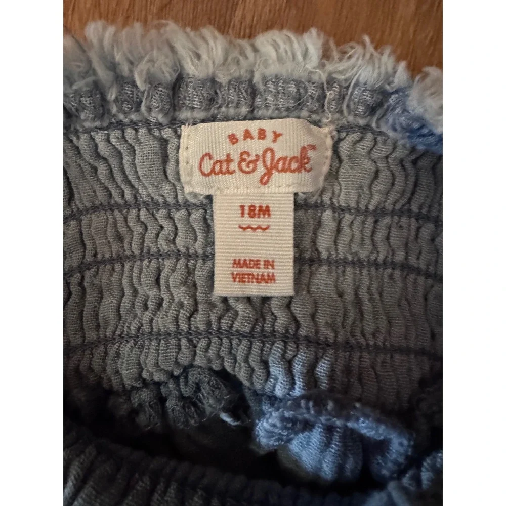 Cat& Jack Baby Girls Blue Smocked Chambray Tunic and Red Gingham Bloomer Set NWT